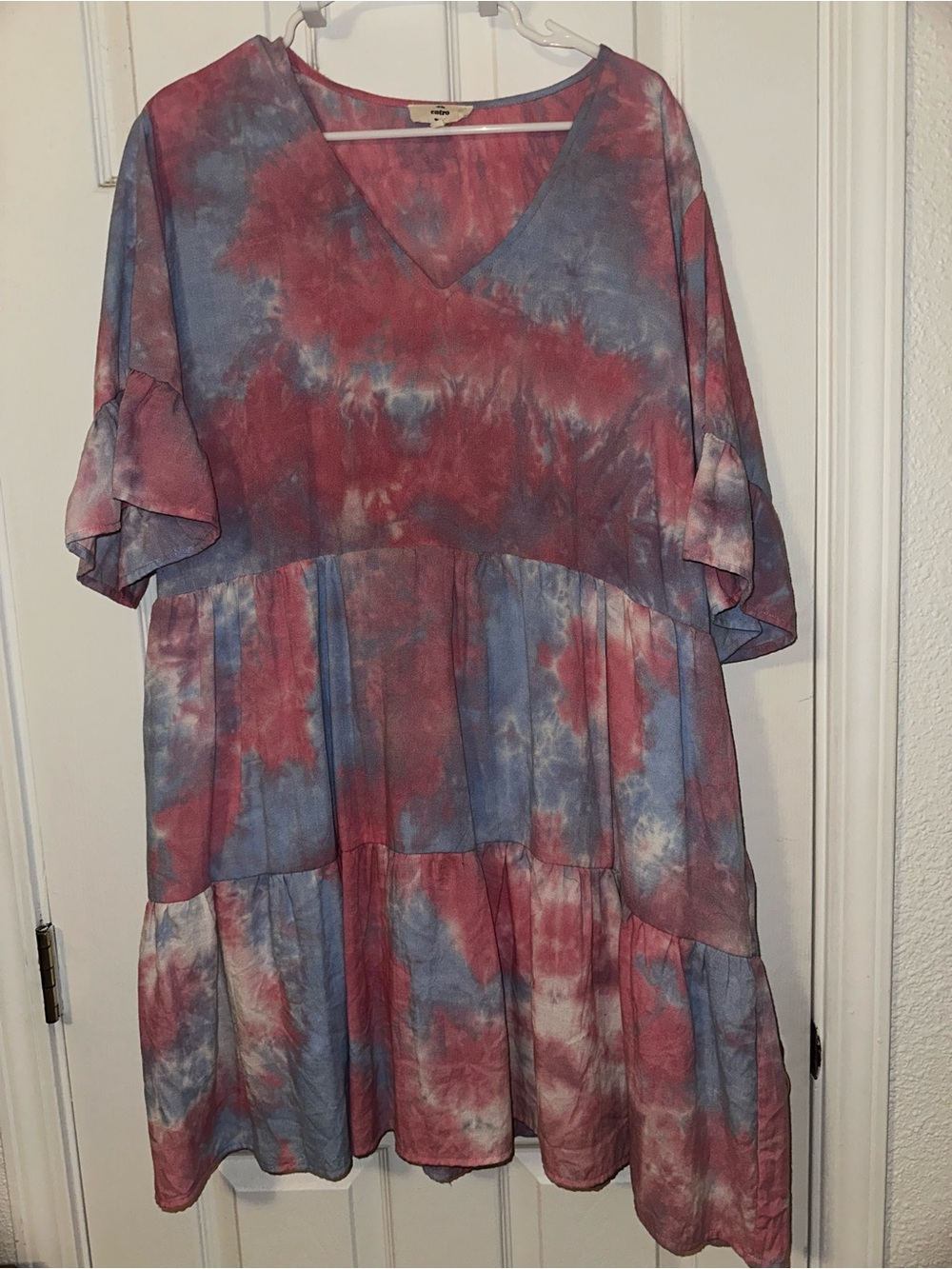 entro Pink and Periwinkle Tie-Dye V-Neck Dress